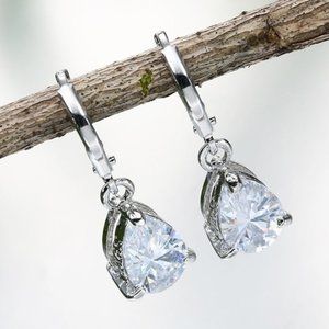 925 Sterling Silver Crystal Hoop Earring (White)
